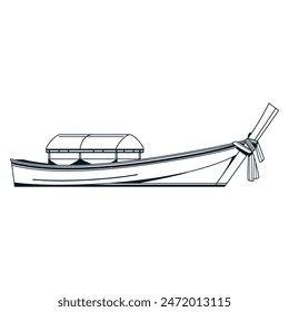 Vector Long Tail Boat Cartoon Illustration Isolated