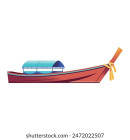 Vector Long Tail Boat Cartoon Illustration Isolated