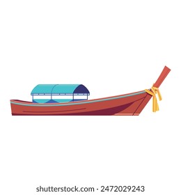 Vector Long Tail Boat Cartoon Illustration Isolated