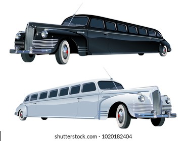 Vector long vintage limo. Available EPS-10 vector format separated by groups and layers for easy edit