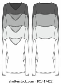 Vector. Long-sleeved T-shirt design template (front & back)