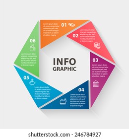 Vector loop geometric colorful shape financial, bank, company, money infographics. Template for diagram, graph, presentation and chart. Business concept with 6 options, parts, steps or processes. 