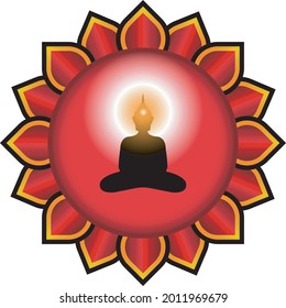 Vector de la silueta de Lord Buddha con flor de línea tailandesa, gris y blanco, patrón de estilo tailandés tradicional, ilustración vectorial