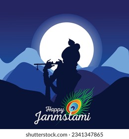 Vector lord krishna tocando bansuri (flauta) en feliz festival janmashtami fondo de la india
