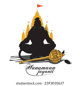 Vector Lord Rama Temple silhouette, Lord Hanuman vector silhouette, An illustration of Hindu God Hanuman