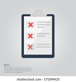 Vector of lorem ipsum text and clipboard with red cross signs