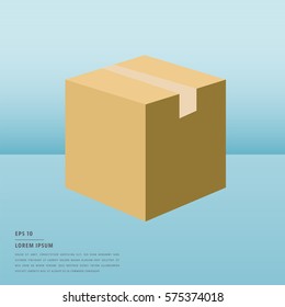 Vector of lorem ipsum text and closed cardboard box on blue background