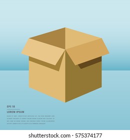 Vector of lorem ipsum text and closed cardboard box on blue background