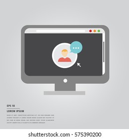 Vector de texto de lorem ipsum e icono de videollamadas en el monitor