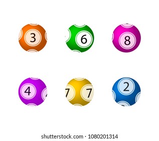 Vector Lottery Balls Set, Isolated on White Background Colorful Balls.