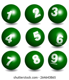 Vector Lottery / Bingo Number Balls Green Set