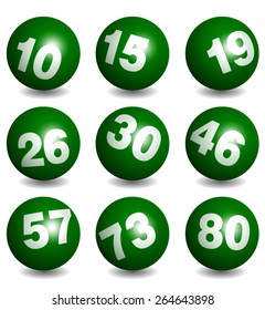 Vector Lottery / Bingo Number Balls Green Set