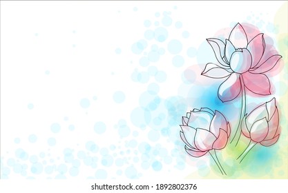 Vector lotus banner on white background. Watercolor effect. Design of natural cosmetics, health products, etc. With place for text and images of your product.