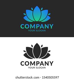 VECTOR LOTUS, BLUE SHAPE, MONOCROMATIC, EMBLEM, DESIGN CONCEPT LOGO, LOGOTYPE ELEMENT FOR TEMPLATE