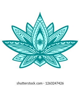 Vector lotus flower. Blue isolated on white background. Ethnic oriental ornament