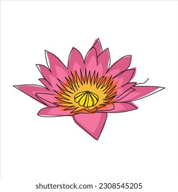 Vector lotus flower drawing of one continuous line. Color illustration of lotus in the style of one line art