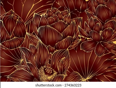 Vector lotus flower drawings for the background graphics
