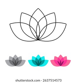 vector lotus flower icon, line icon and using light black, light blue and pink colors