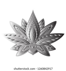 Vector lotus flower. Metallic isolated on white background. Ethnic oriental ornament