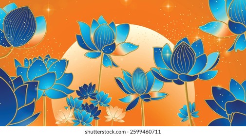 Vector lotus flower on colorful background