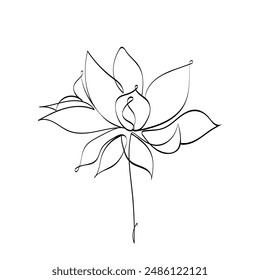 Vector lotus flower in one line style.