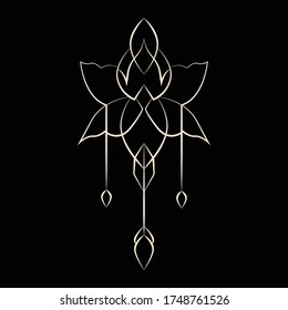 Vector lotus flower outline set on  black background.Vector illustration. The outline of a flower. Tattoo line. Minimalism.