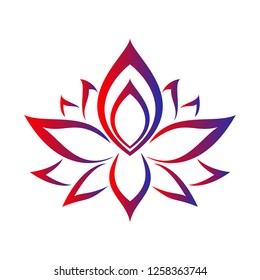 Vector lotus flower. Red and blue isolated on white background. Ethnic oriental ornament