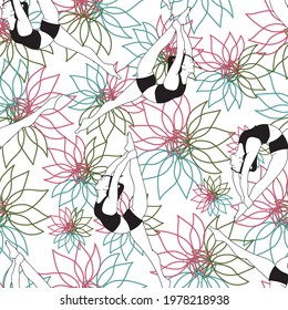 Vector Lotus flower Yoga seamless pattern background. Perfect for fabric, scrap booking, wallpapers and any visual projects. 