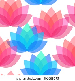 Vector lotus flowers pattern. Oriental background. Floral seamless pattern