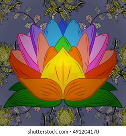Vector lotus flowers pattern. Oriental background. Floral seamless pattern. Vector illustration.