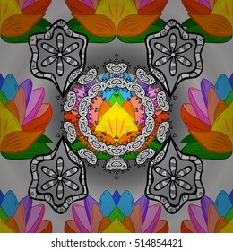 Vector lotus flowers pattern. Oriental background. Floral seamless pattern. Vector illustration.
