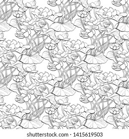 Vector lotus flowers. Seamless background pattern