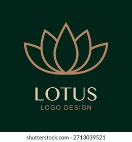 Design do logotipo da Vetor Lotus. Símbolo de flor de luxo mínimo para Spa, Bem-estar, Yoga, Marca de beleza, Cosméticos naturais, Saúde, Estúdios de meditação. Símbolo de Lótus Dourado