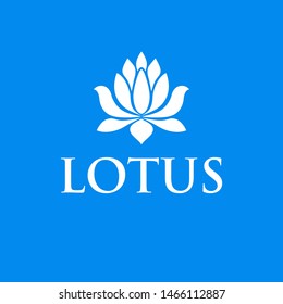 Vector Lotus logo template design on blue background. Creative  flower emblem, for icon.