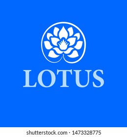 Vector Lotus logo template design on blue background. Creative  flower emblem, for icon.