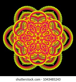 Vector Lotus Mandala for Meditation   -  Openwork Six Petalled  Iridescent Flourish Mystic Yantra Pattern

