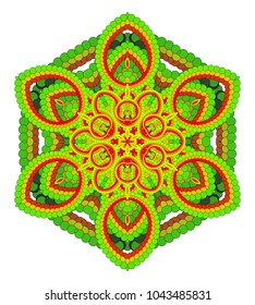 Vector Lotus Mandala for Meditation   -  Openwork Six Petalled  Iridescent Flourish Mystic Yantra Pattern
