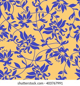  Vector lotus - seamless pattern - Illustration. Beauty Background with a blue lotus.