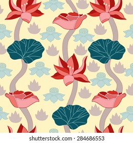  Vector lotus - seamless pattern - Illustration.Beauty Background with a lotus.