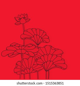 vector of lotus, waterlilly ,hydrophyte background. lotus flower drawing on red background