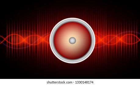 Vector of loud speakers on oscillating glow light abstract musical background.Audio speaker with wave . technology background