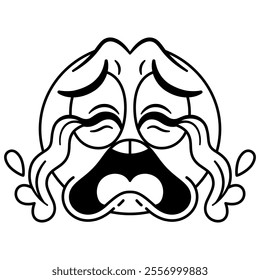 Vector Loudly Crying Face Emoji Cartoon Groovy Illustration Isolated