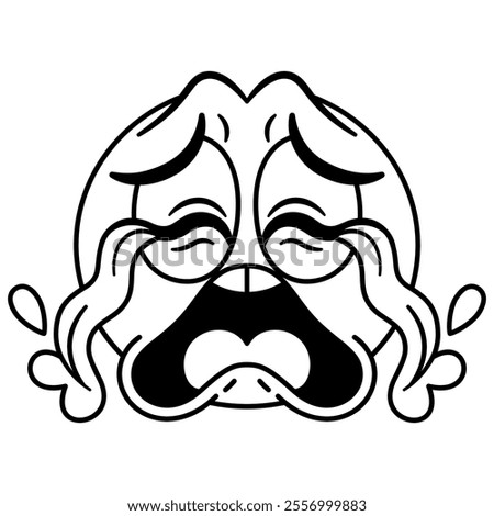 Vector Loudly Crying Face Emoji Cartoon Groovy Illustration Isolated