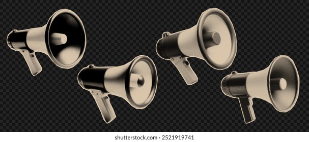 Vector loudspeaker isolated on transparent background. Trendy elements with a halftone effect for collage, poster, banner, cover design.