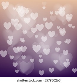 Vector love abstract background. Shiny hearts bokeh light Valentine's day.