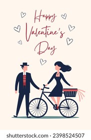 Vector love background with couple in love. Valentine's day concept poster in flat style. Love banner or greeting card