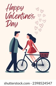 Vector love background with couple in love. Valentine's day concept poster in flat style. Love banner or greeting card