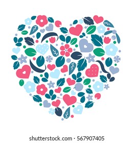 Vector love background with hearts and flowers. Creative design for party invitation, greeting card, poster and banner