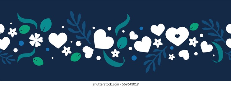Vector love background with hearts and flowers. Creative seamless ornament design for greeting card, banner or web header decoration