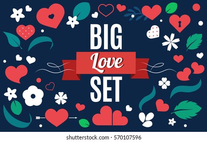 Vector love background with hearts and flowers. Creative design for party invitation, greeting card, poster and banner